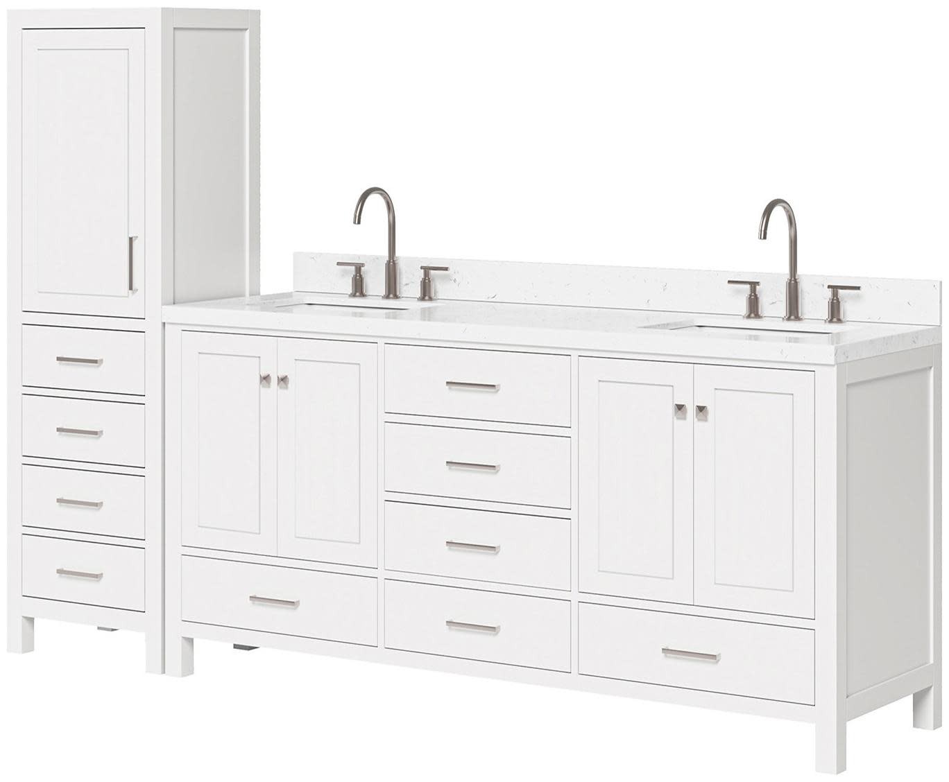 Ariel A072DCQRVO-LC Cambridge 92″ – White / Carrara White Quartz Top / Brushed