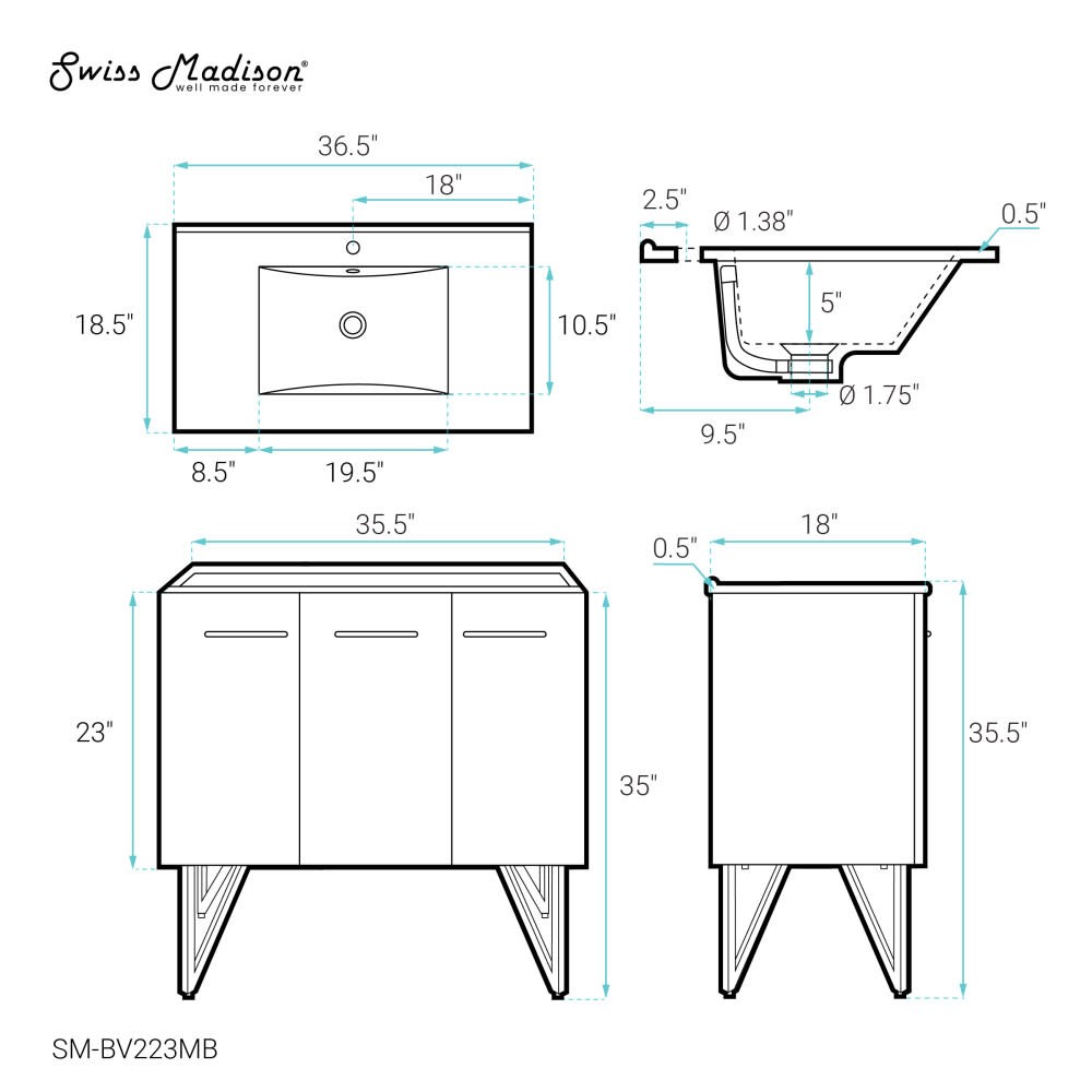 Swiss Madison SM-BV223MB Annecy 36″ – Black Walnut / Matte Black