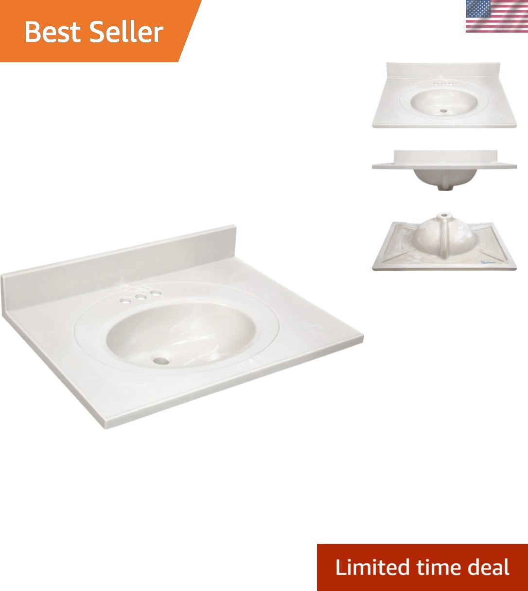 Vanity Top with Sink, 4 in Backsplash, Cultured Marble, Centerset, Ivory, 31 …