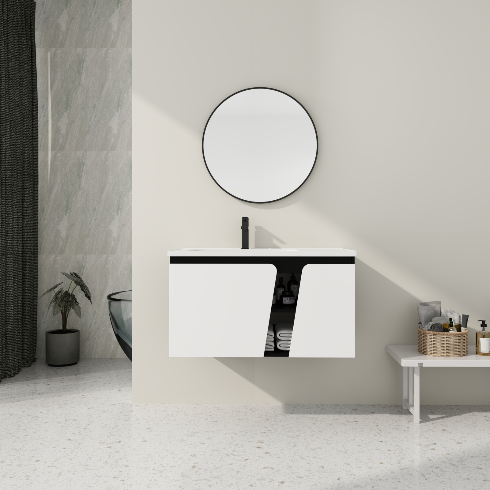 36 Inch Bathroom Vanity Wall Mounted Cabinet W/ Undermount Ceramic Sink White US
