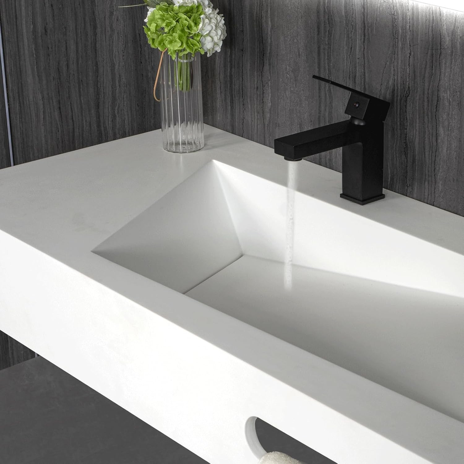 32″ Wall Mount Bathroom Vanity with White Stone Resin Vessel Sink