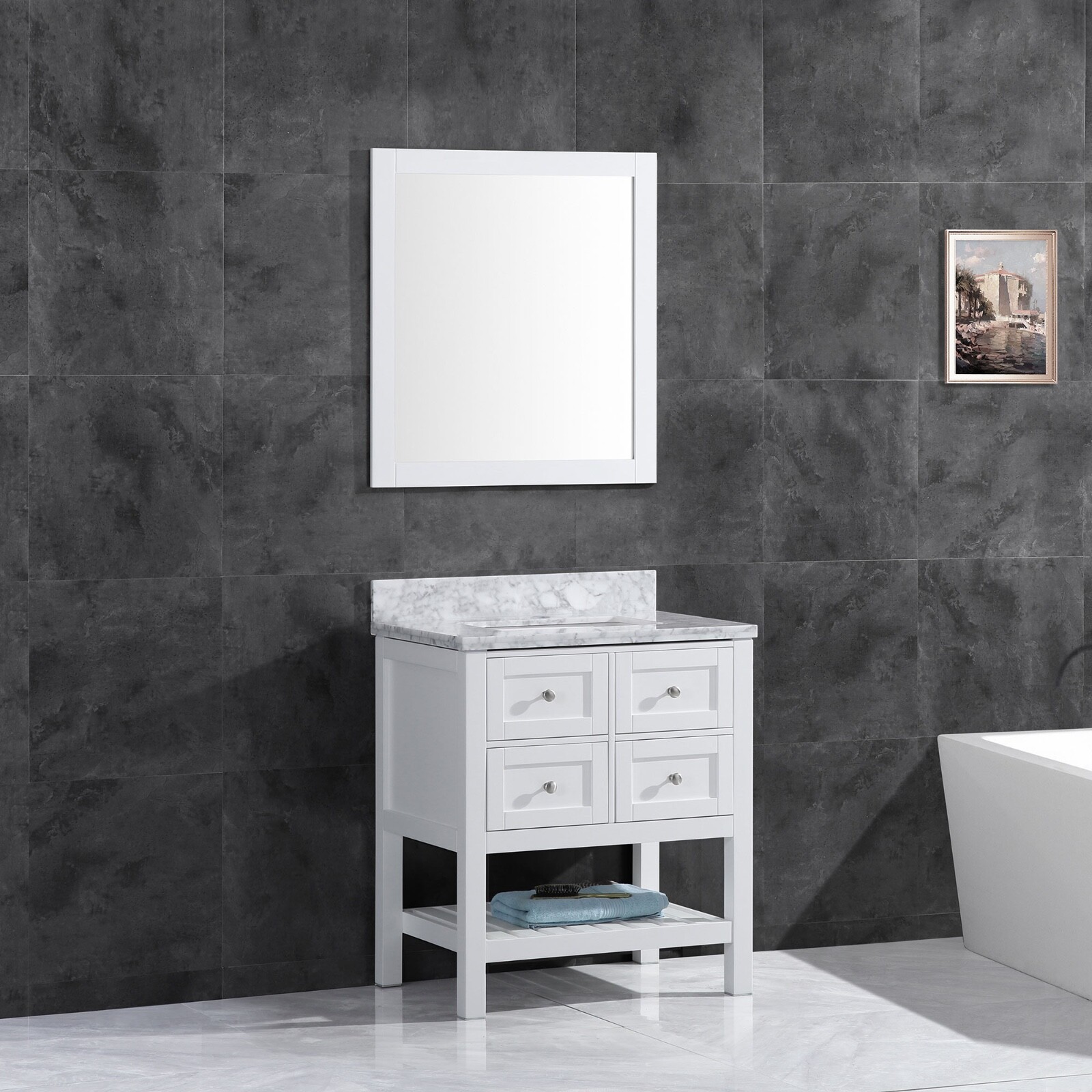 35.5″ Vanity Cabinet Set with Mirror White LV6-36W by LessCare