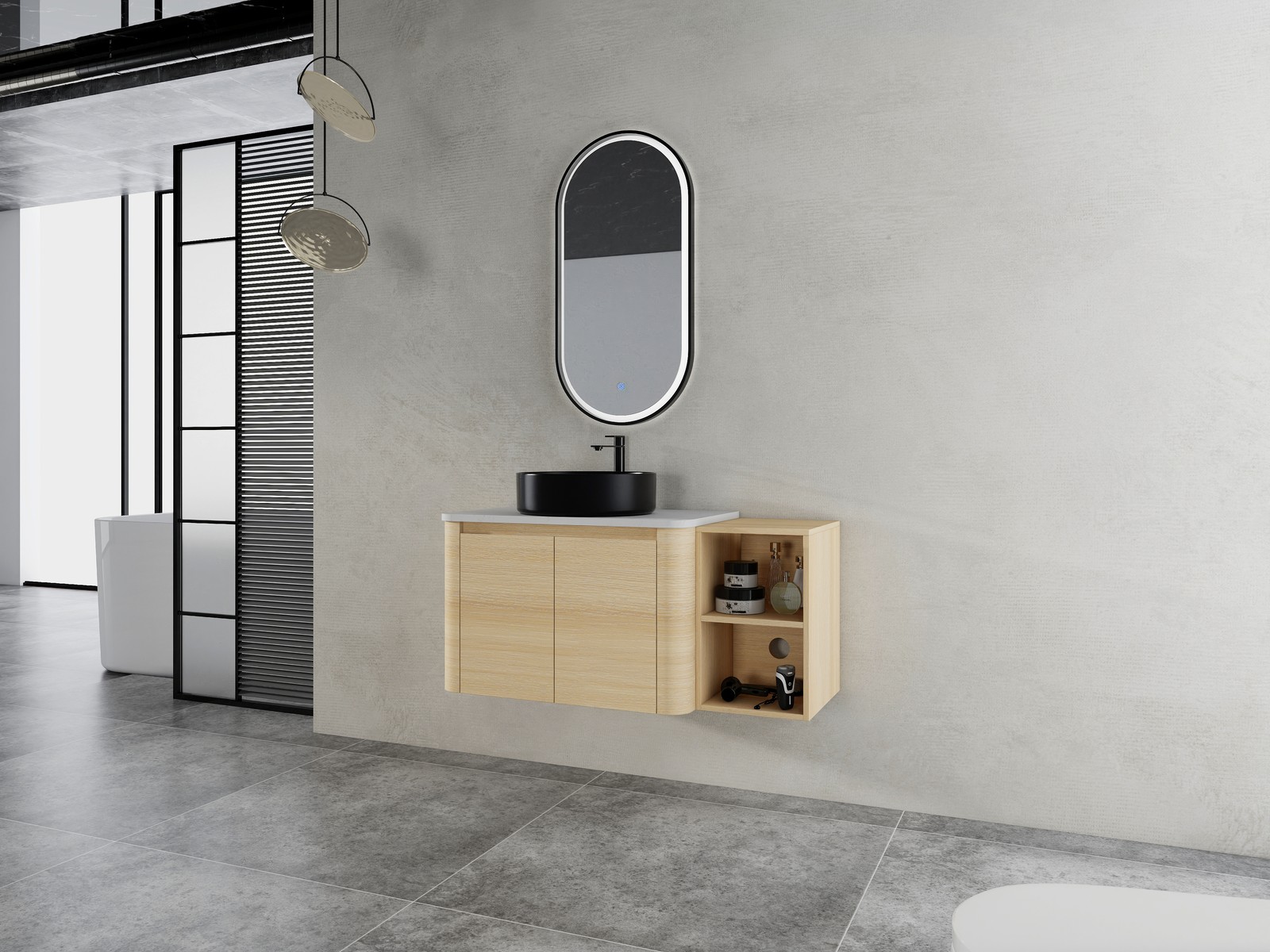 42in Plywood Floating Bathroom Vanity W/Black Ceramic Basin Sink Storage Shelves