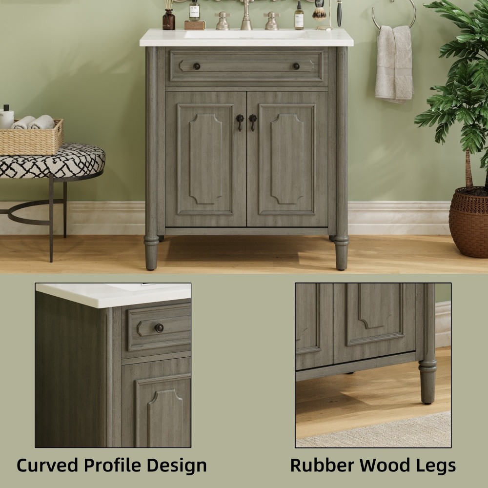 30In Bathroom Vanity with Sink Rustic Bathroom Cabinet with Soft Close Doors