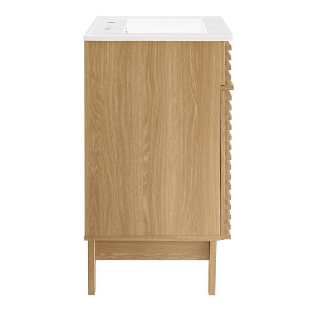 Maklaine Modern / Contemporary Wood Bathroom Vanity in Oak and White