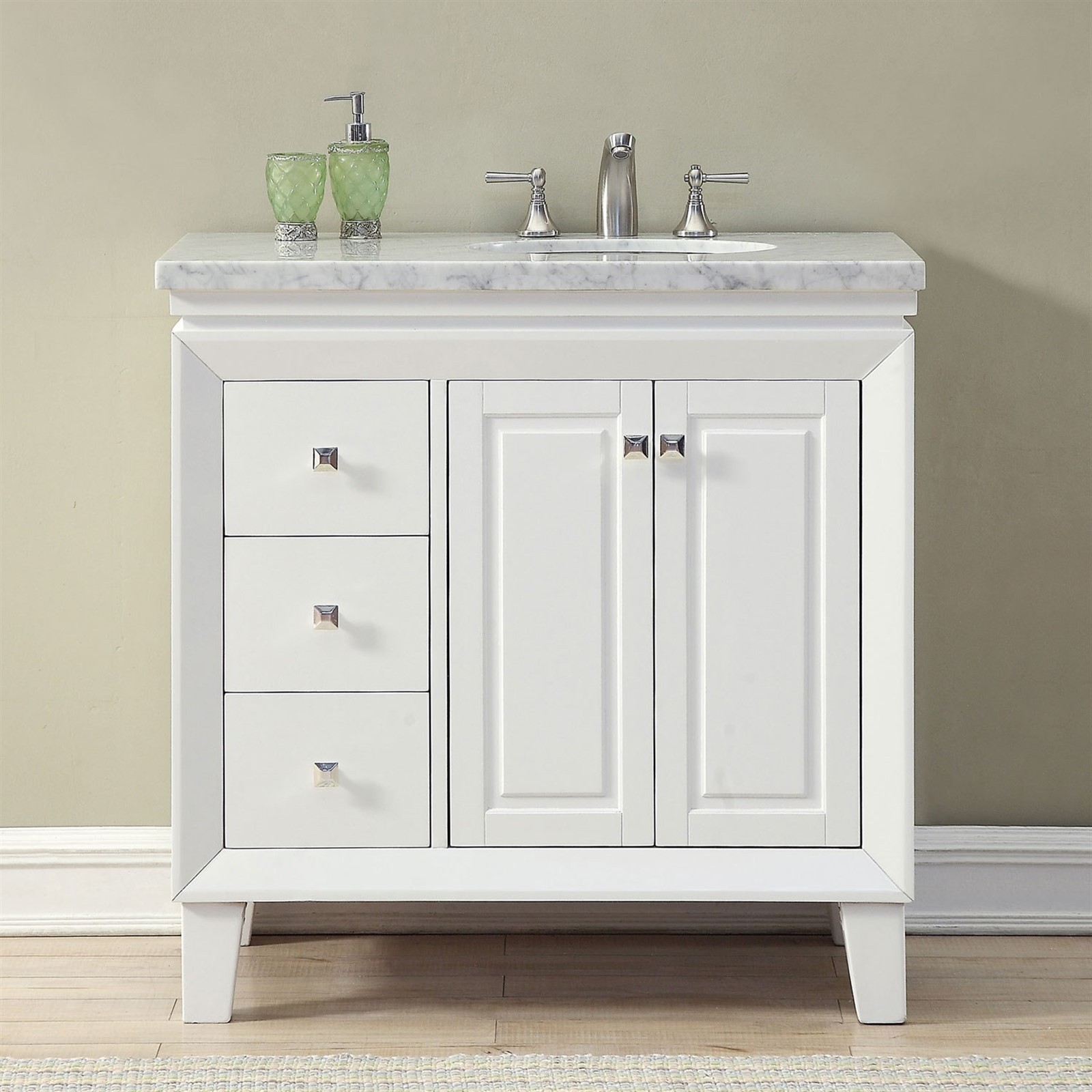 36″ Bathroom Vanity Right Single Sink Cabinet w/ Carrara Marble Countertop 320WR