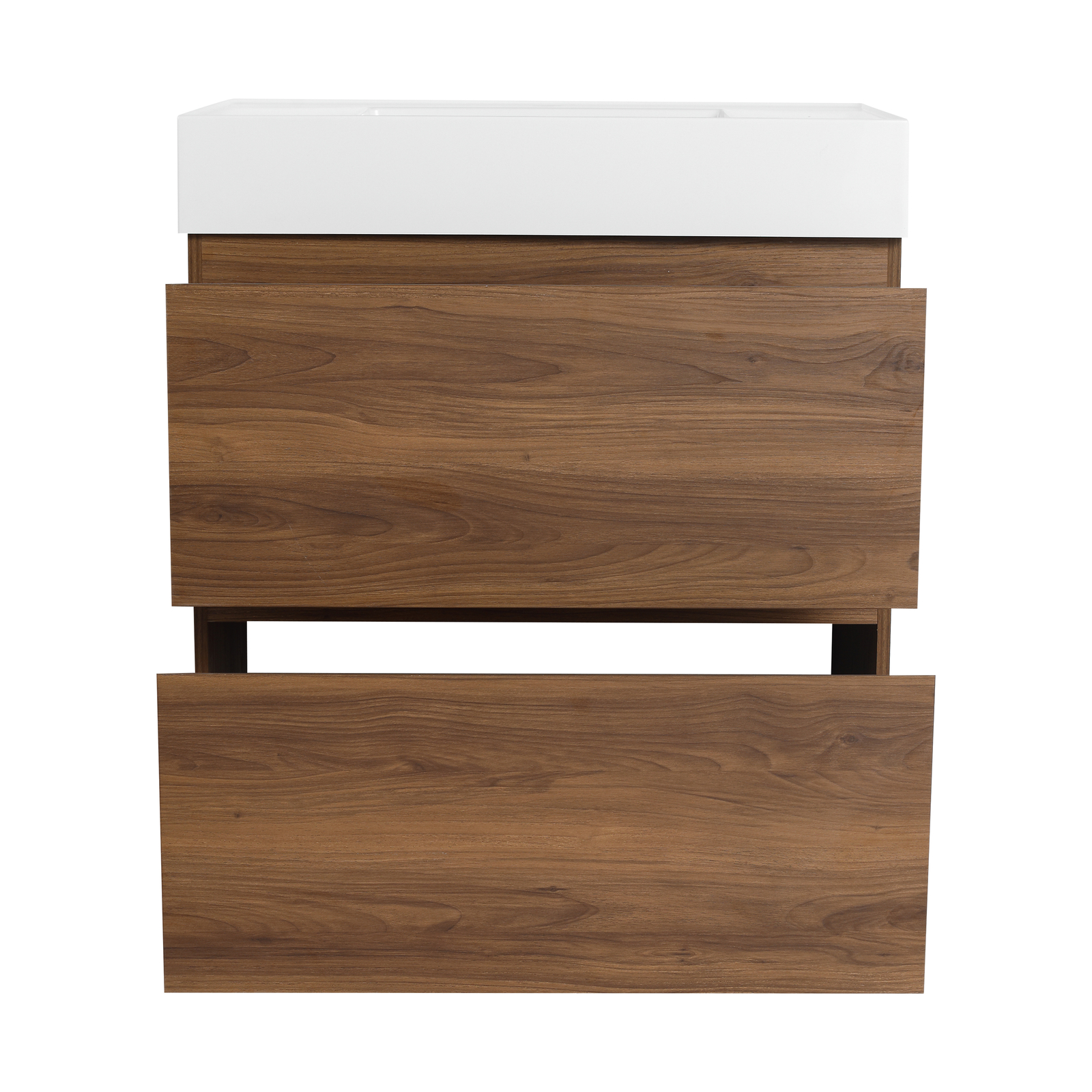 30″ Wood Freestanding Bathroom Vanity W/ Undermount Resin Sink +2 Drawers Brown