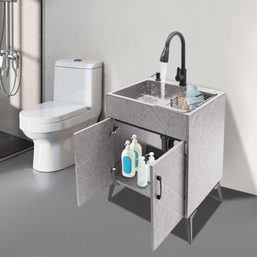 Modern Bathroom Vanity Free Standing Kitchen Cabinet Sink w/ Pull-out Faucet