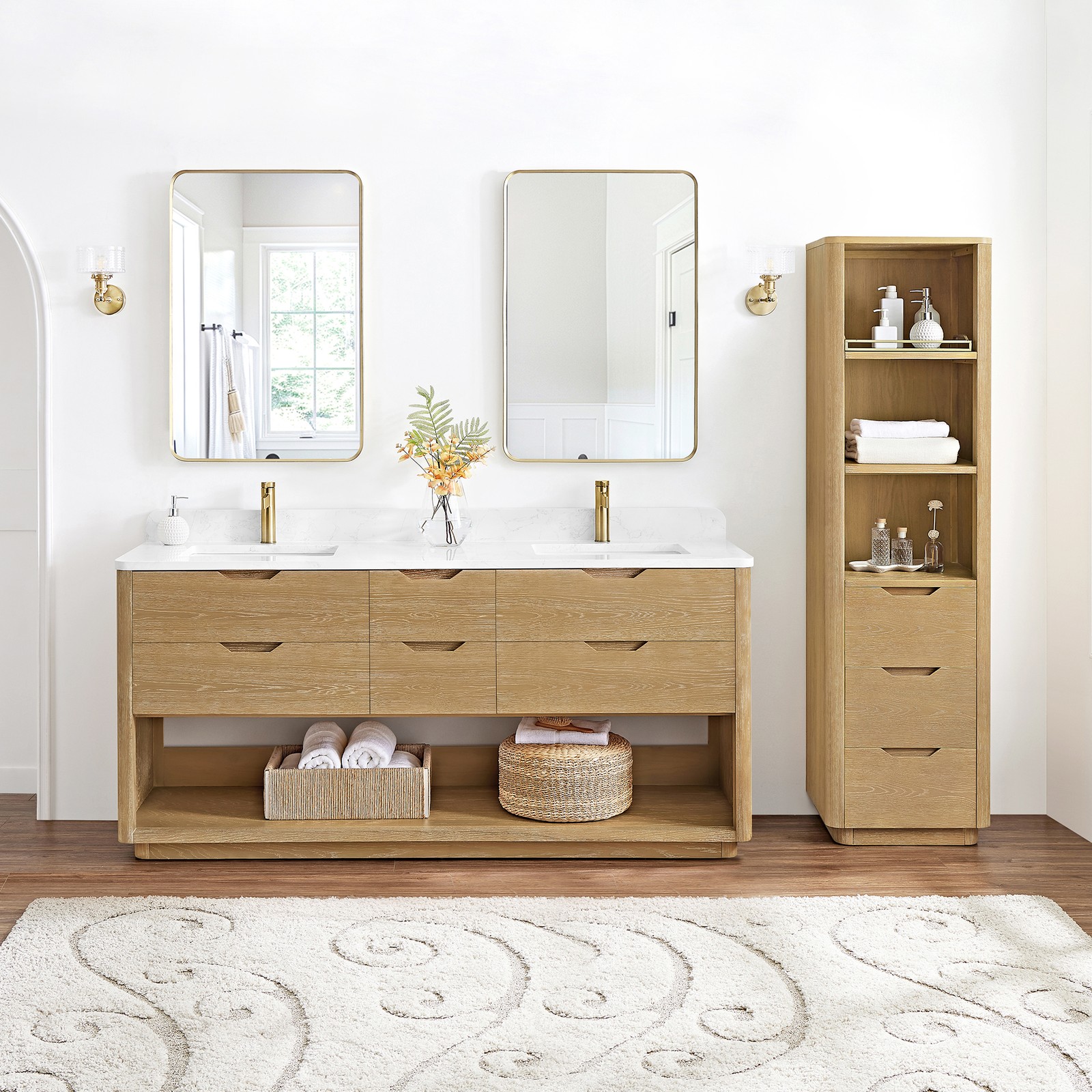 Harbin 72″ Double Bath Vanity in Washed Ash Grey with White Grain Stone Top