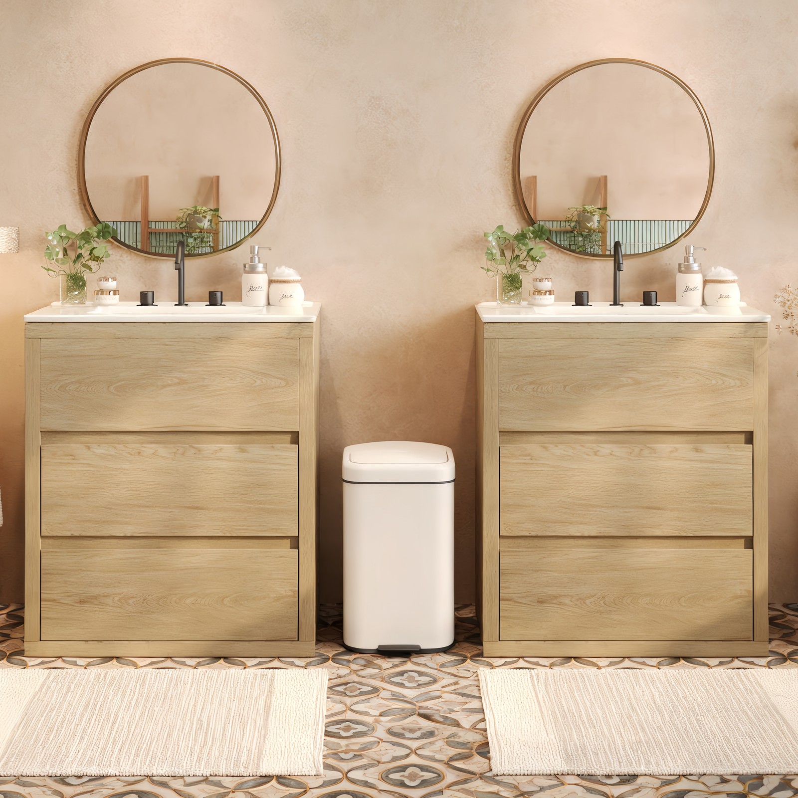 60″ Double Sink Bathroom Vanity Set,Bathroom Cabinet w/2 Separate Ceramic Sinks