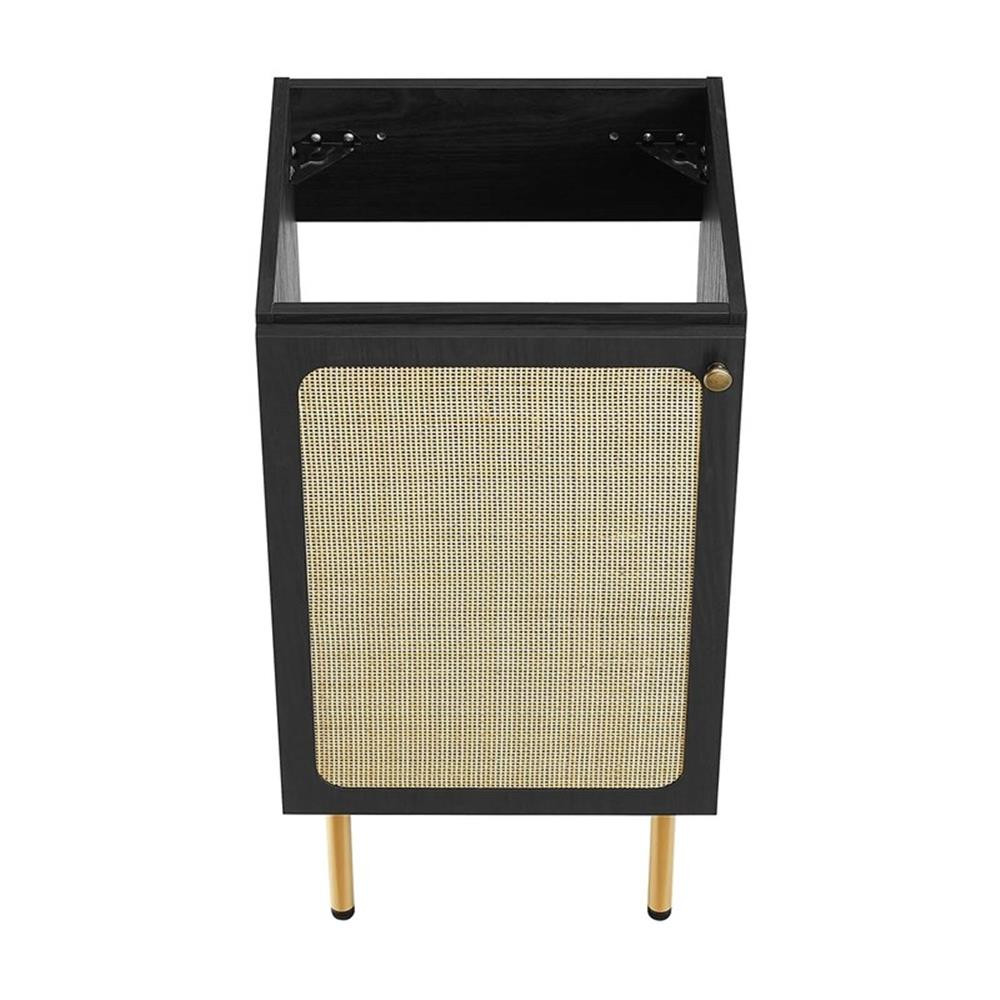 Modway Chaucer 18″ Wood & Rattan Bathroom Vanity Cabinet in Black
