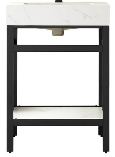 Vinnova 702524-CAB-TB Bath Vanity with White Sintered Stone&Matte Black Frame