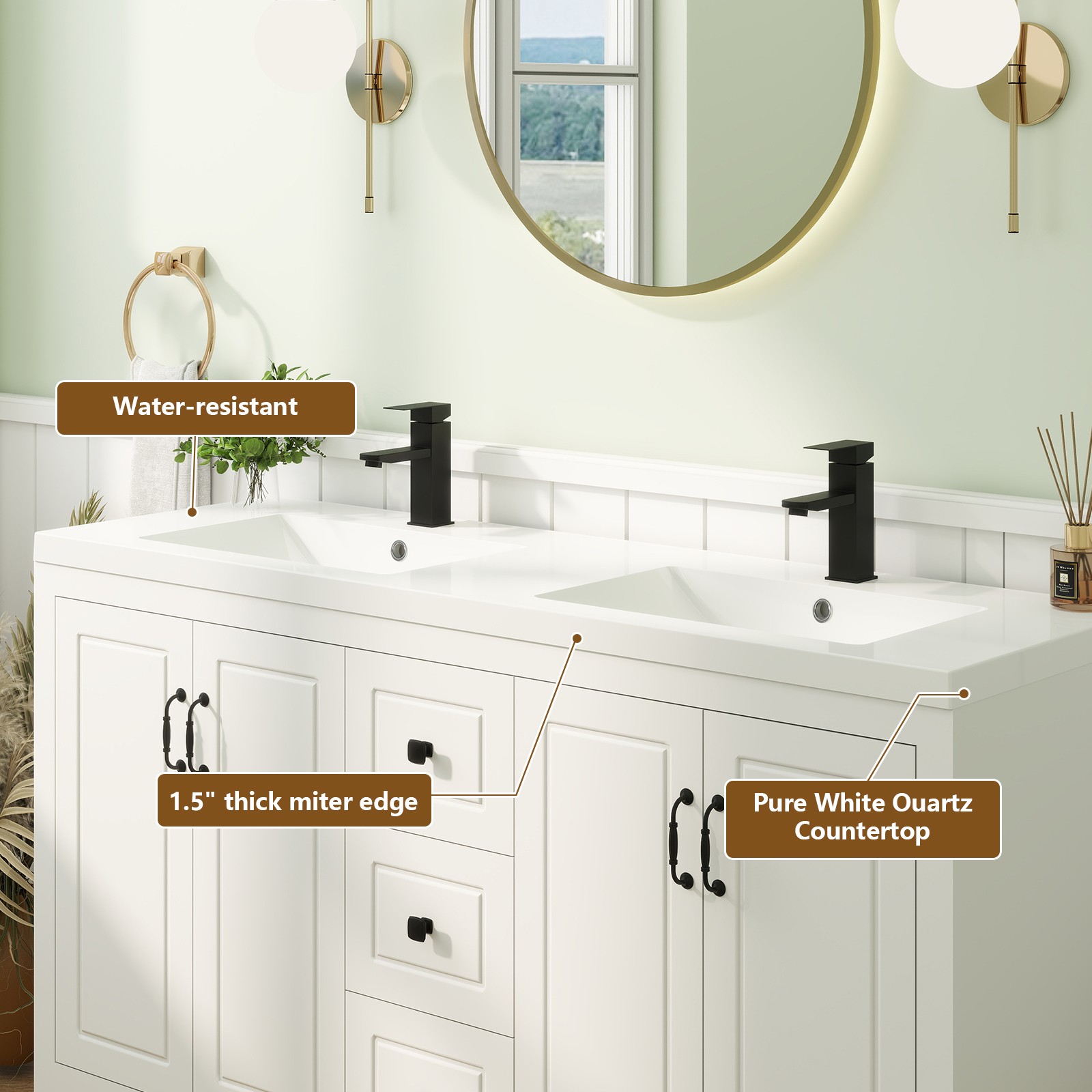 60″ Bathroom Vanity Freestanding with Sink Soft Close 4 Doors 3 Drawers Faucet