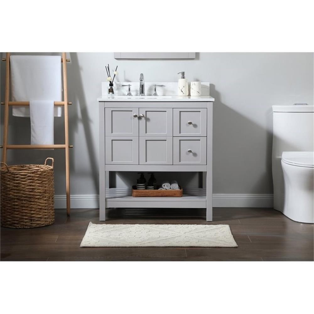 Elegant Decor Theo 32″ MDF Single Bathroom Vanity with Backsplash in Gray