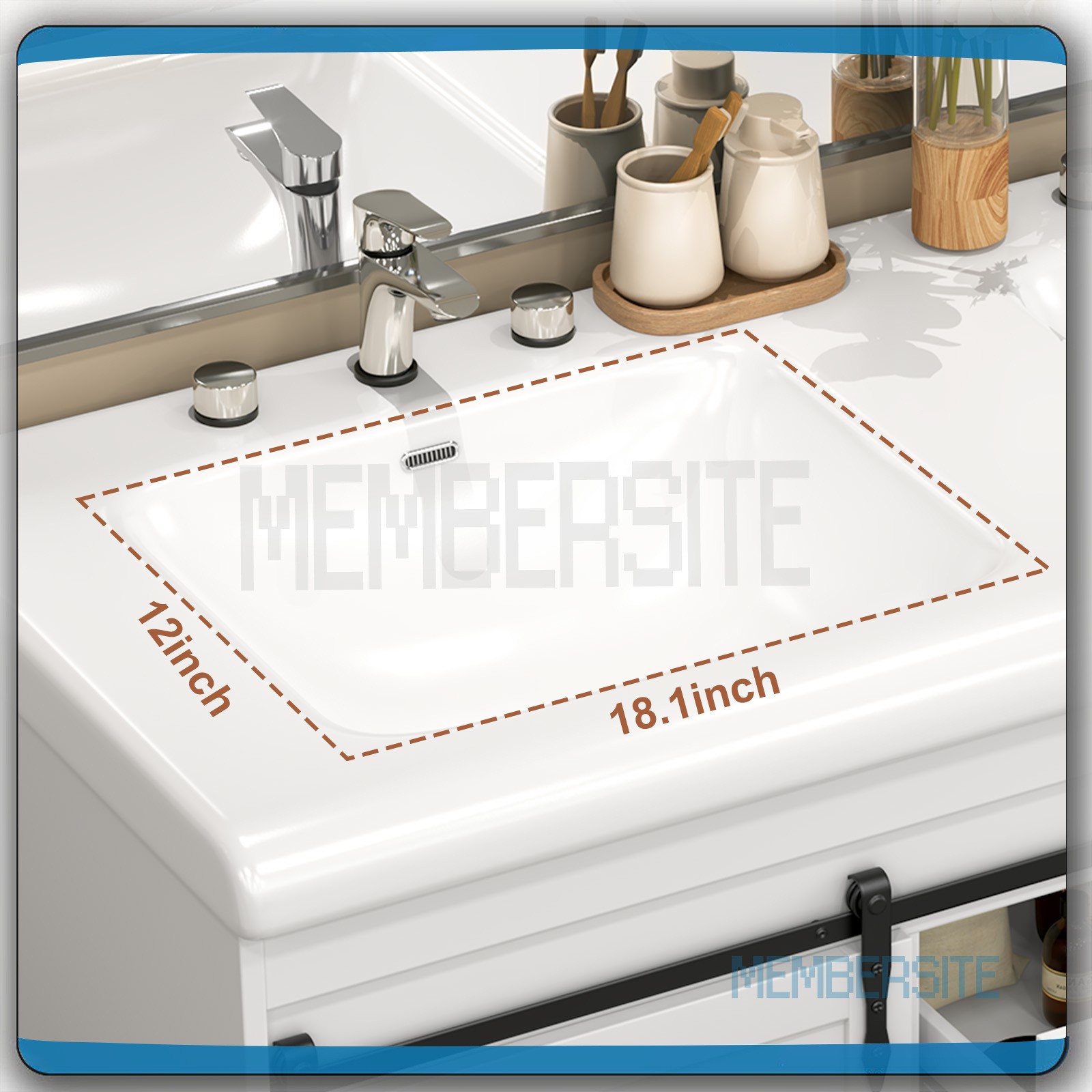 47.3″ Bathroom Vanity w/ Double Sinks Ceramic Cabinet and 5 Drawers Freestanding