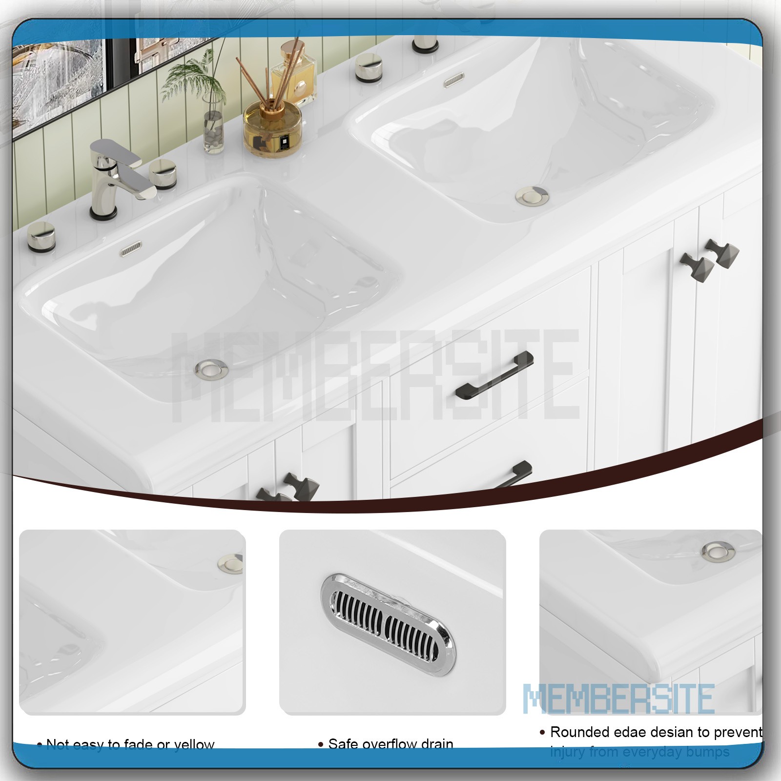 47.3″ Bathroom Vanity w/ Double Sinks Ceramic Cabinet and 5 Drawers Freestanding