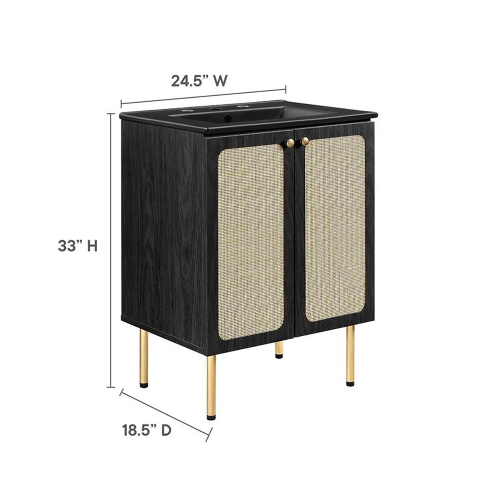 Modway Chaucer 24″ Wood & Rattan Bathroom Vanity with Adjustable Shelf in Black