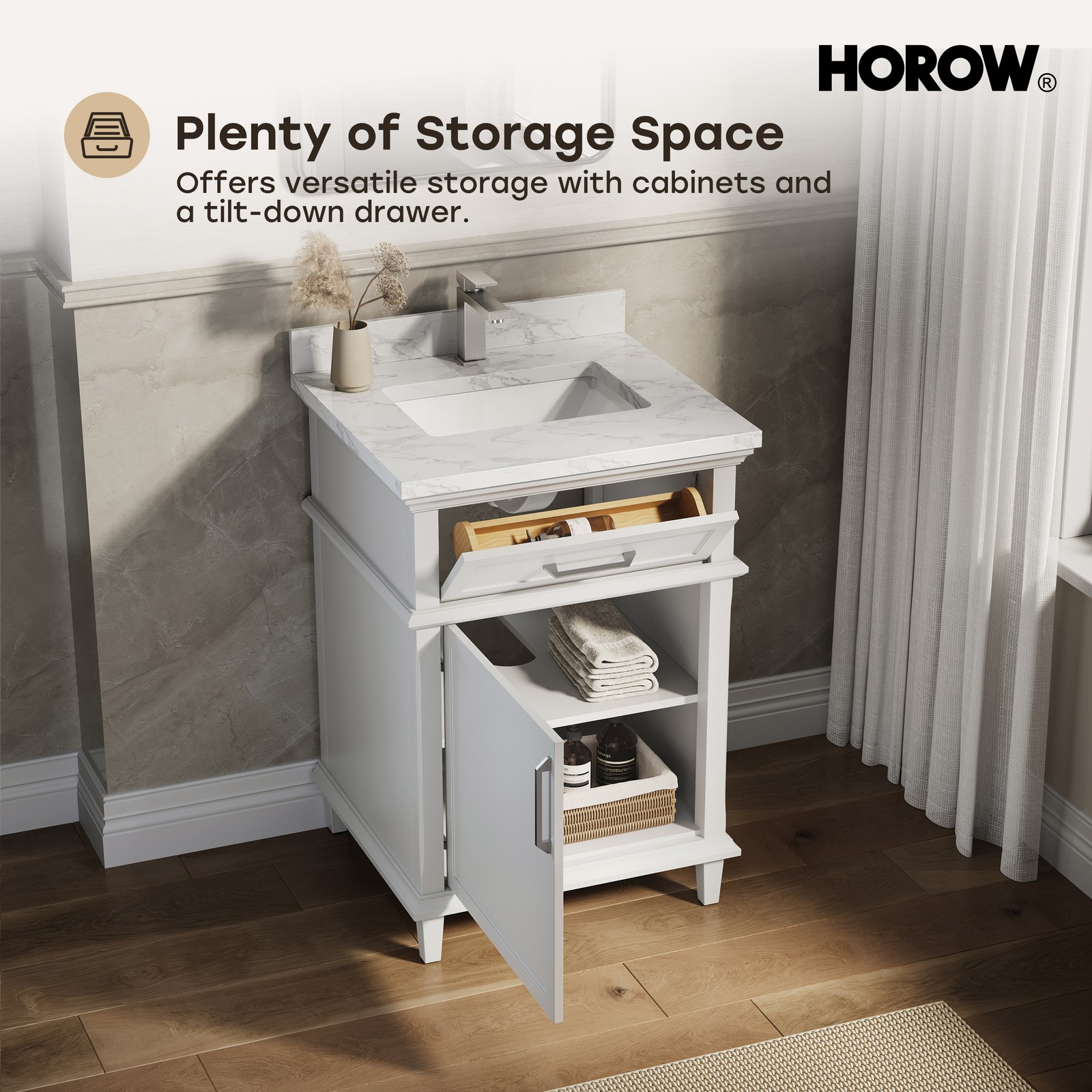 HOROW 24 Inch Bathroom Vanity with Sink, Free Standing Single Basin Vanity Set