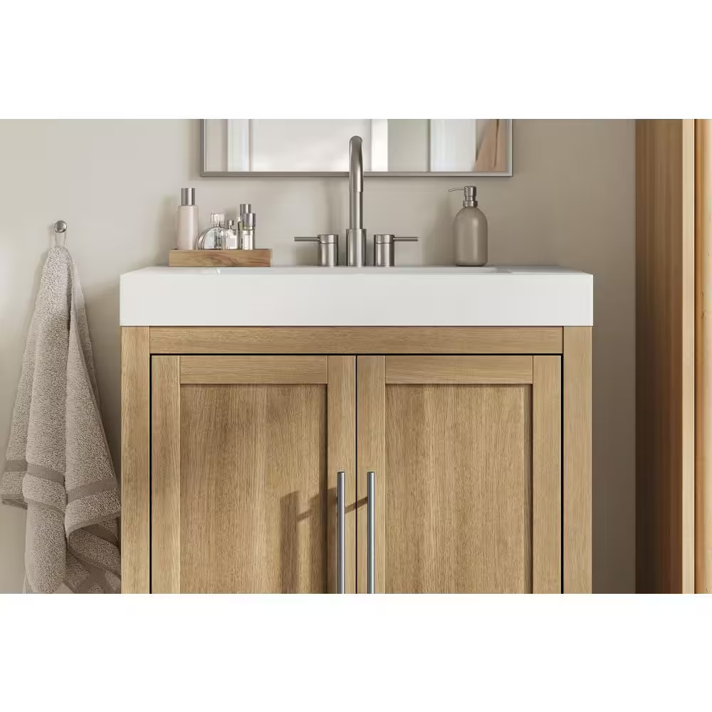 Cargrove 30 In. Single Sink Freestanding Oak Bath Vanity with White Resin Compos