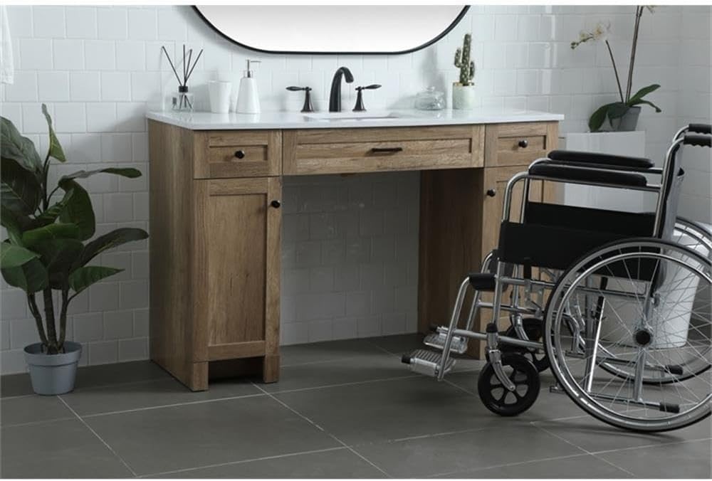 Elegant Kitchen and Bath 54 Inch ADA Compliant Bathroom Vanity In Natural Oak