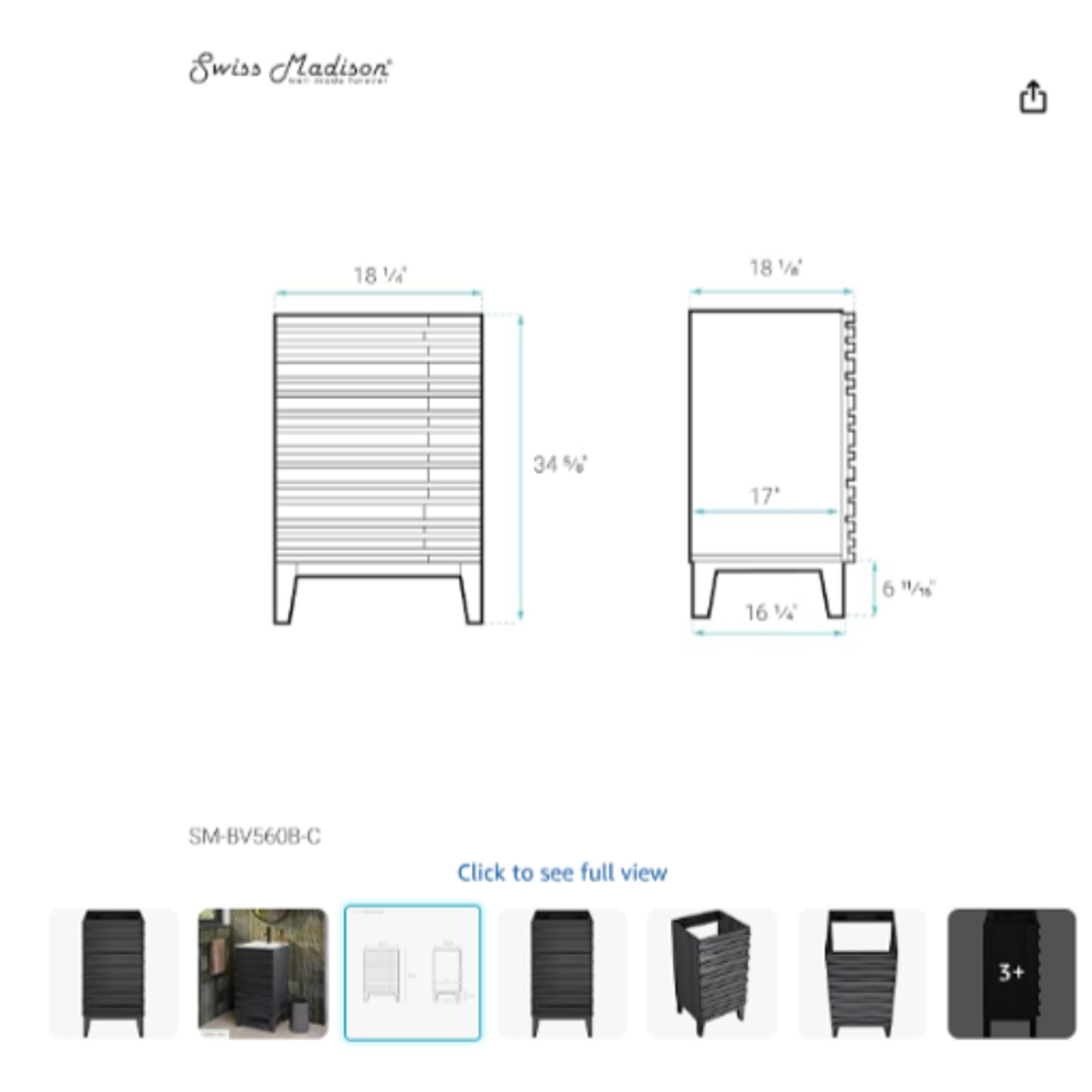 Swiss Madison Cascade 18″ Bathroom Vanity in Black – Cabinet Only BK pick up!