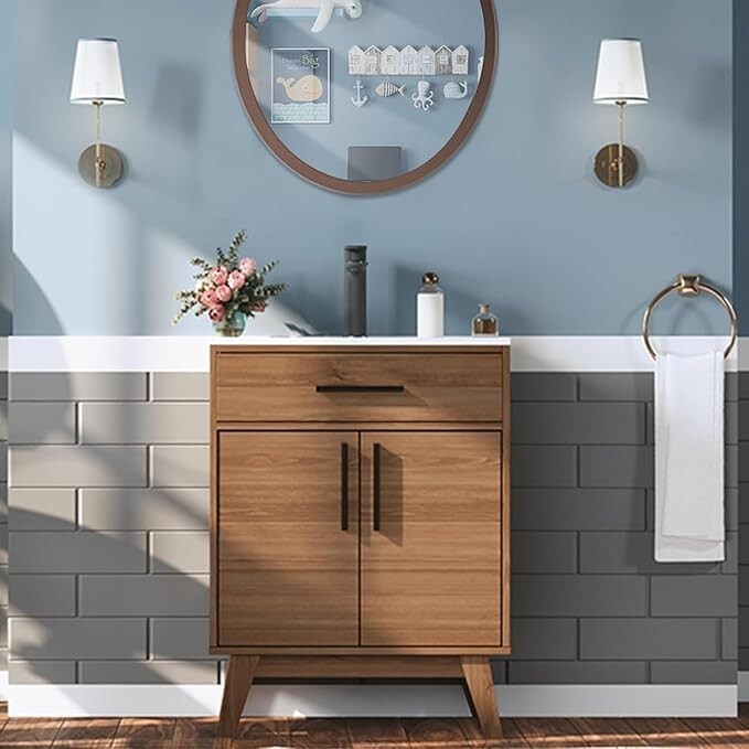 AMERLIFE 24.5″ Bathroom Vanity with Sink Combo, Mid-Century Modern Small Single