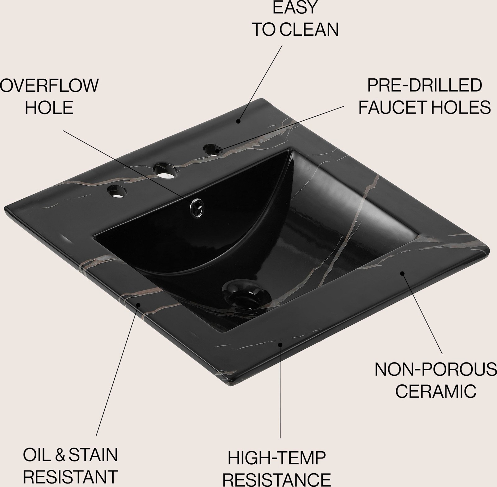 JONATHAN Y Lighting SNK1000 Ancillary 20″ Ceramic Vanity Top – White