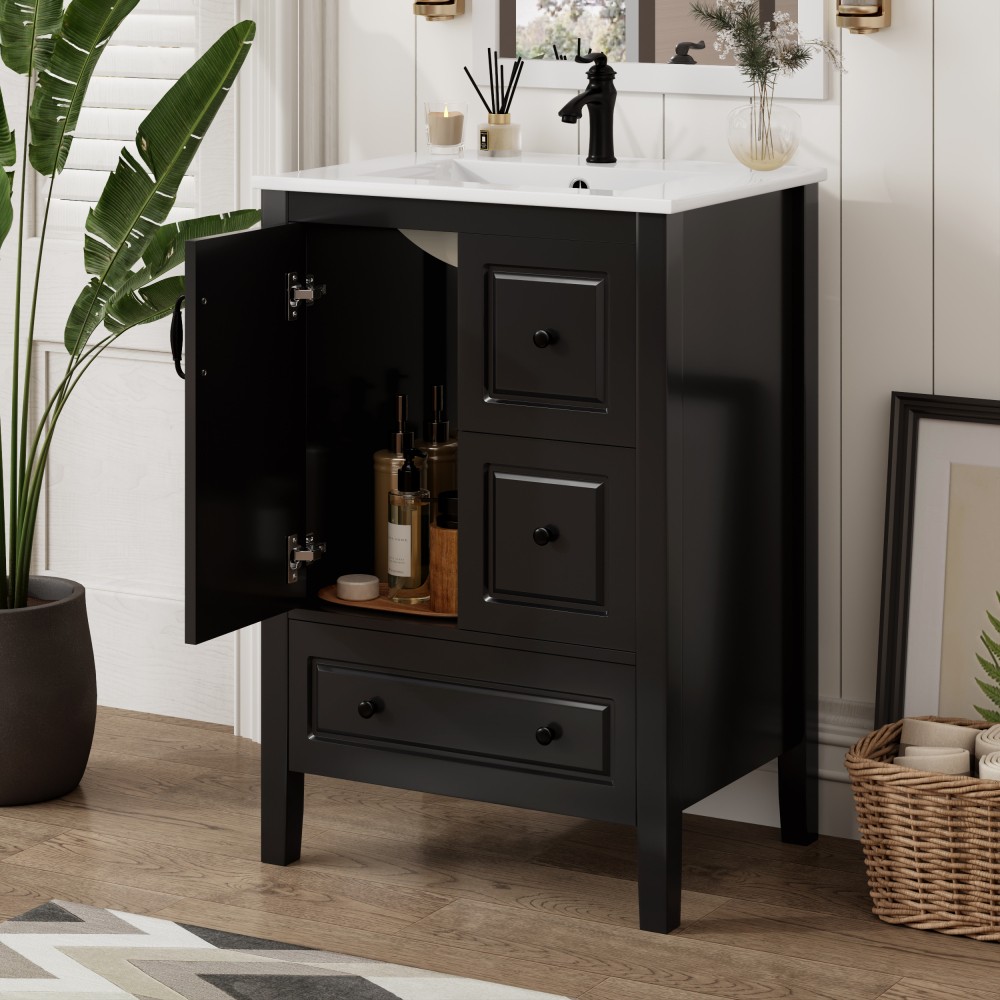 24 inch Bathroom Vanity with Sink, One Cabinet with Soft-closing Door