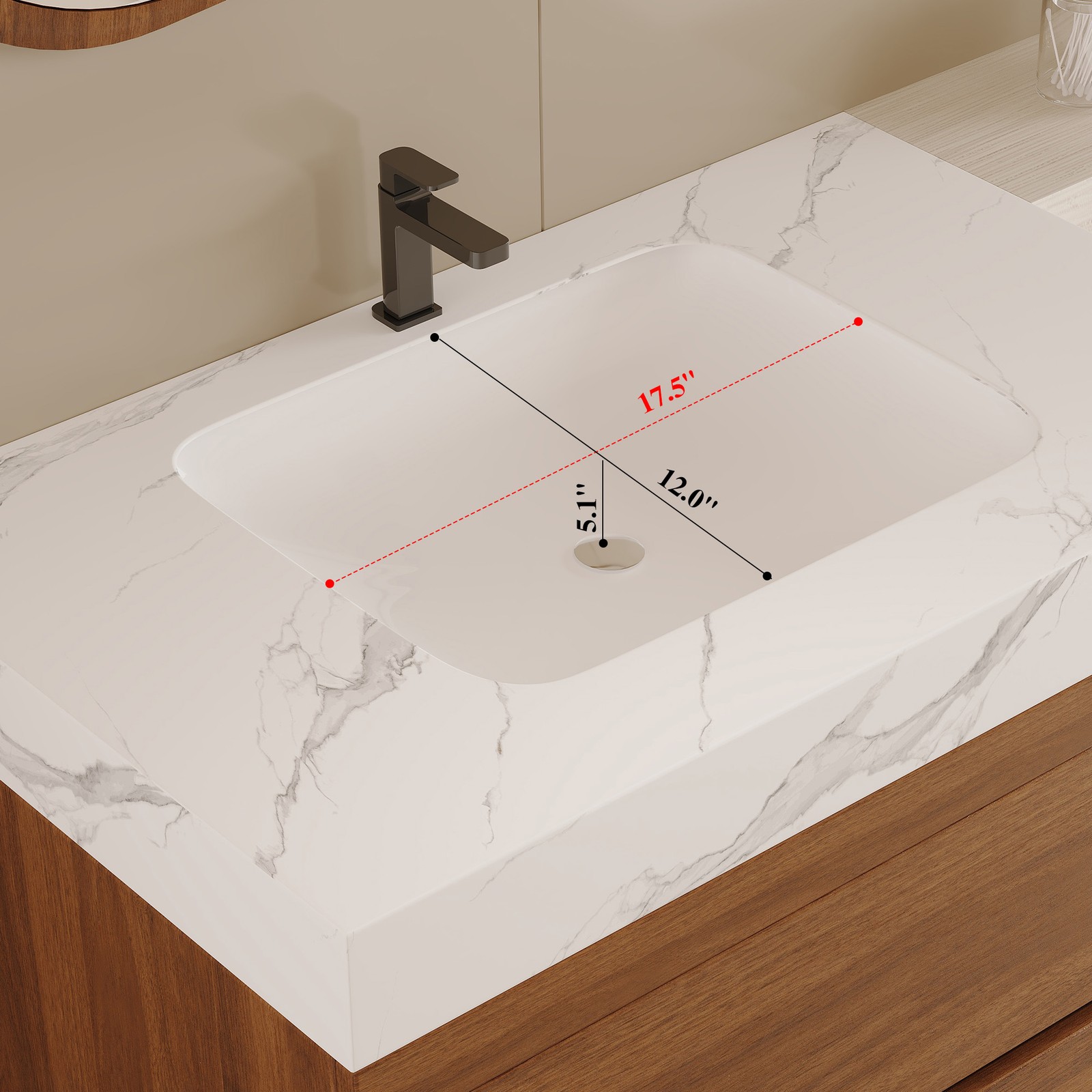 Floating Bathroom Vanity with Faux Marble Top and Ceramic Undermount Sink 29.9″