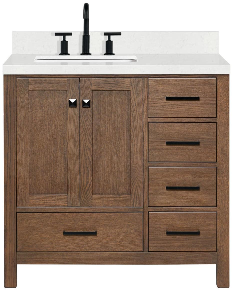 Ariel A036SLCQRVO Cambridge 36″ – Brown Oak / Carrara White Quartz / Satin Brass