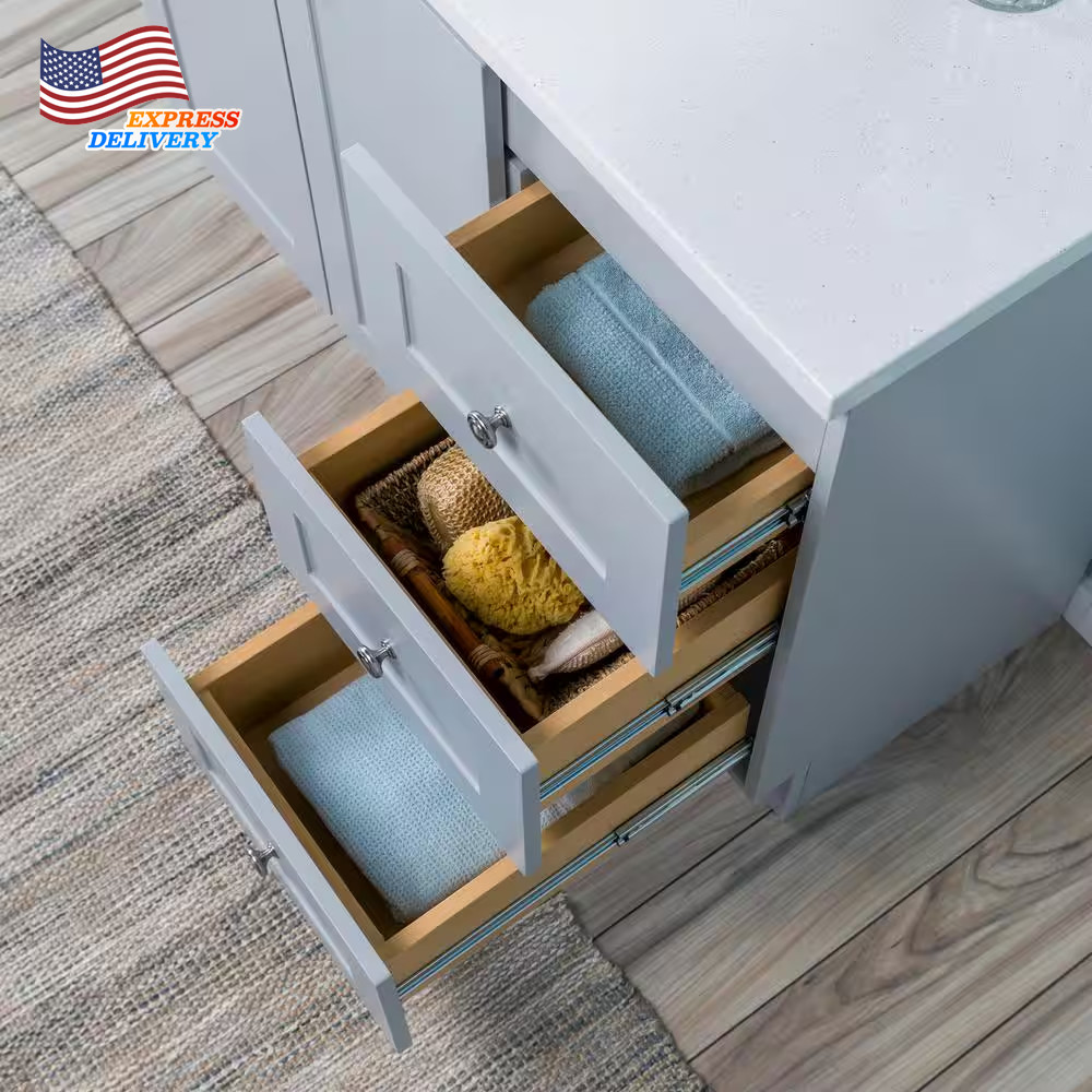 Bannister Single Sink Pearl Gray Bath Vanity with Granite-Look Colorpoint White