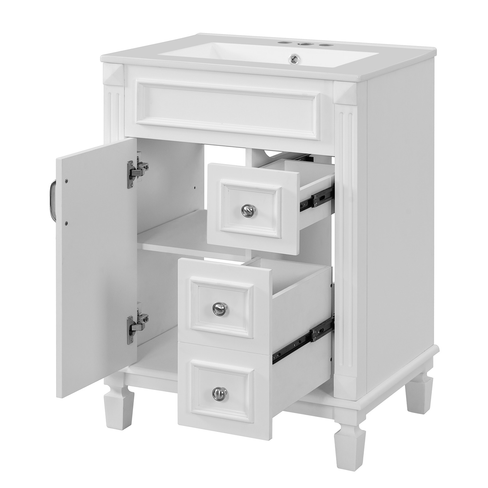24″ Bathroom Vanity w/Ceramic Sink, Small Bathroom Sink Cabinet with 2 Drawers