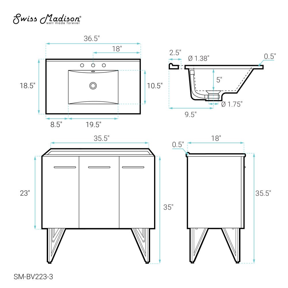 Swiss Madison SM-BV223-3 Annecy 36″ – Black Walnut / White