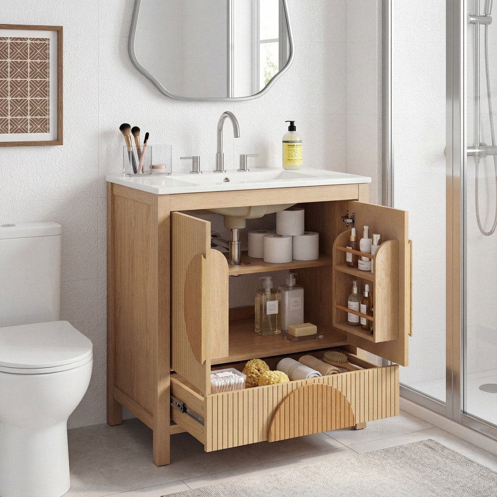 30″ Bathroom Vanity with Sink & Soft-Close Door – Wood/MDF Cabinet