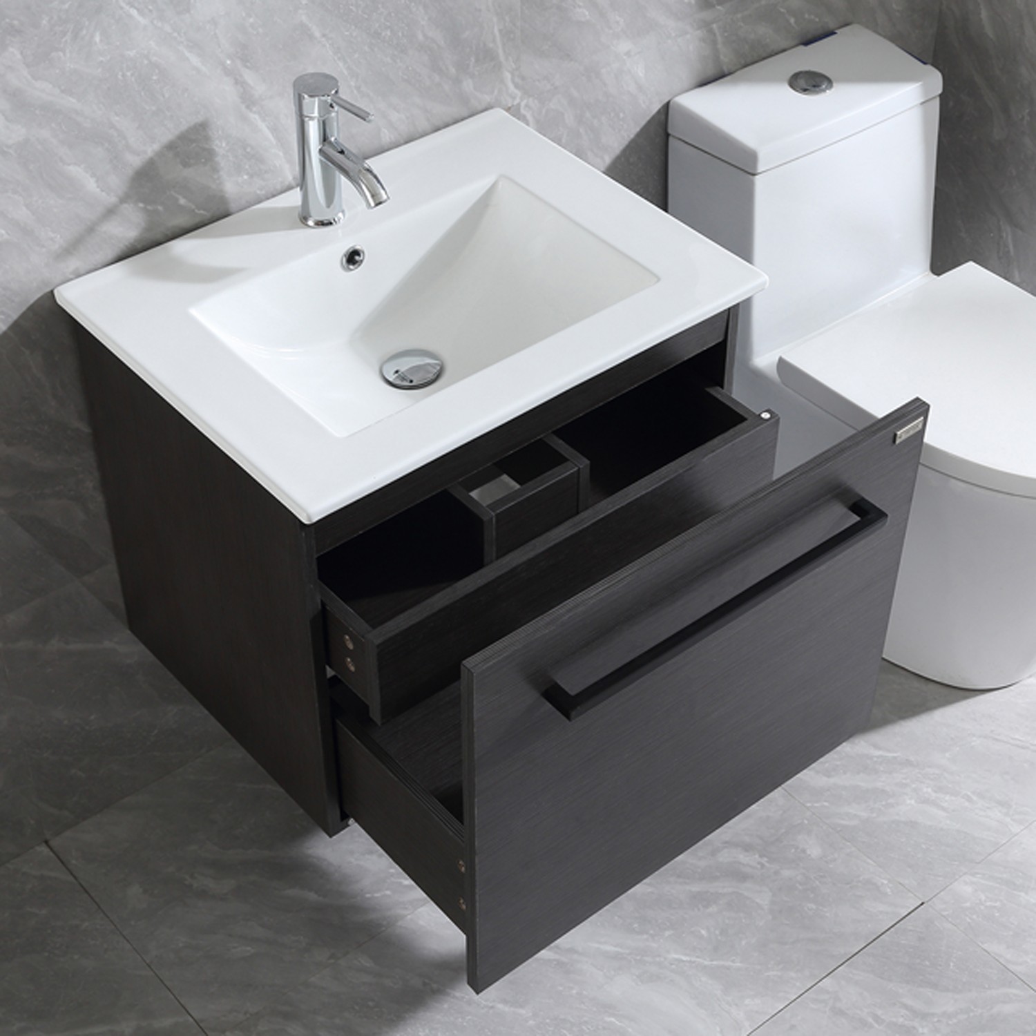 24Inch Bathroom Vanity With Sink Wall Mounted Cabinet Storage Set w/Faucet Drain