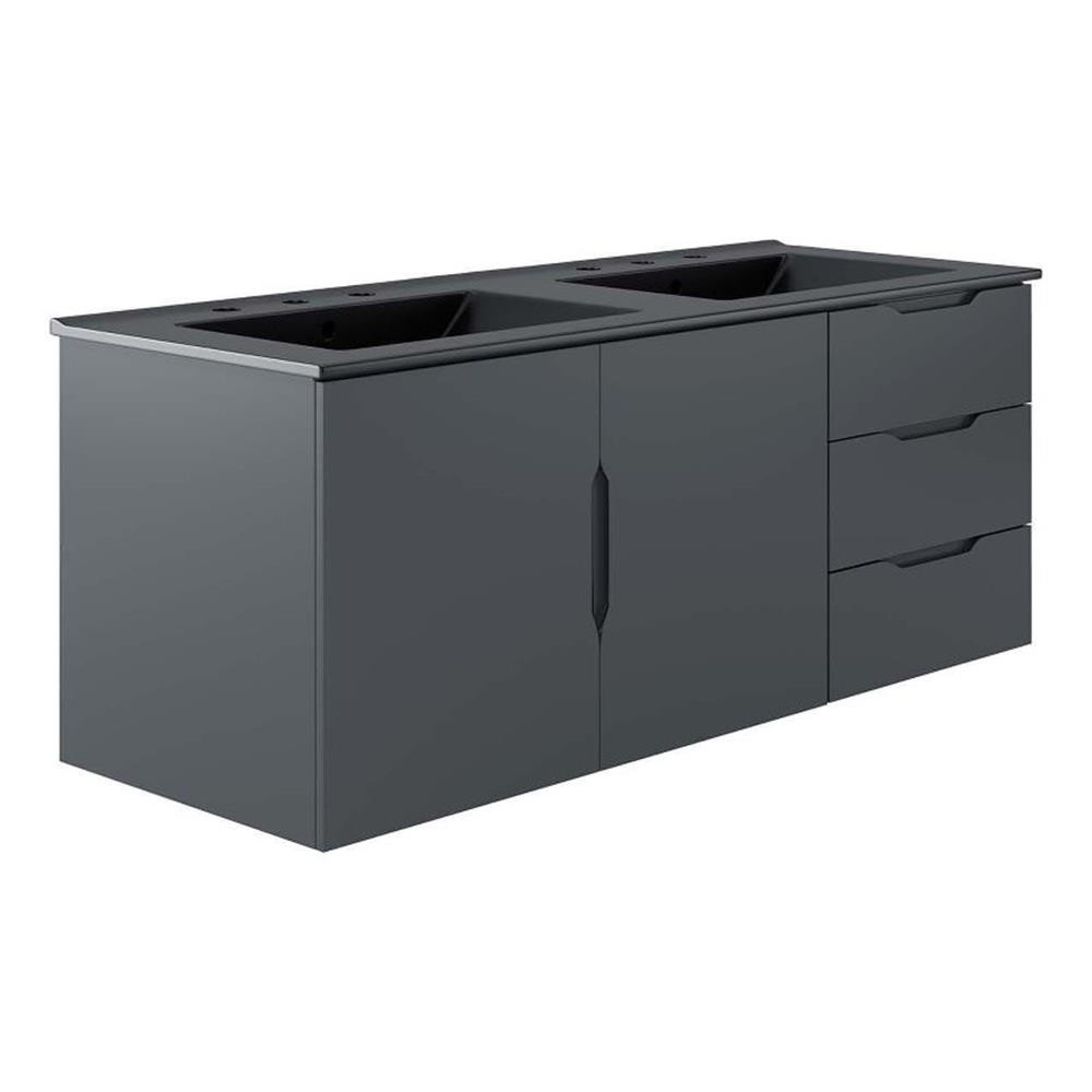 Modway Vitality 48″ Double Sink Wood & Ceramic Bathroom Vanity in Gray/Black
