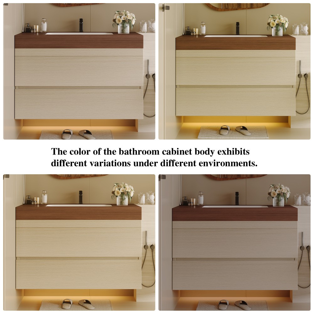 29.9″ Floating Bathroom Vanity with Marble Top & Undermount Sink, Wall-Mounted