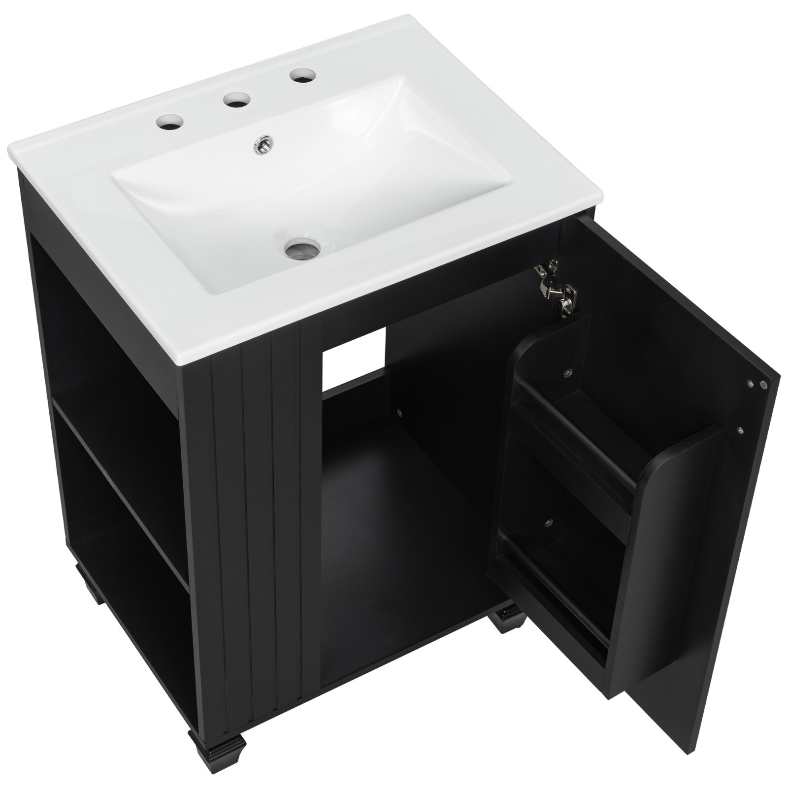 24″ Bathroom Vanity Storage Cabinet w/ Ceramic Sink Door Shelf Solid Wood Frame