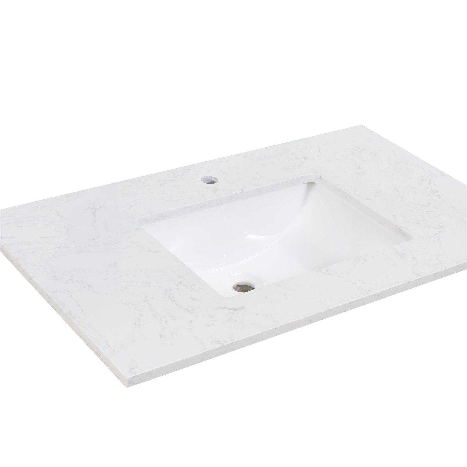 Pemberly Row 49″ Composite Stone Single Basin Vanity Top – White w/ White Basin