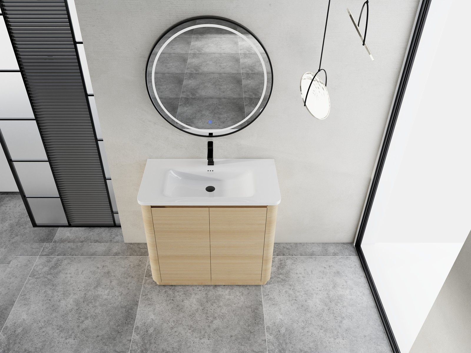 36” Plywood Freestanding Bathroom Vanity W/White Ceramic Sink 2 Doors Oak Color