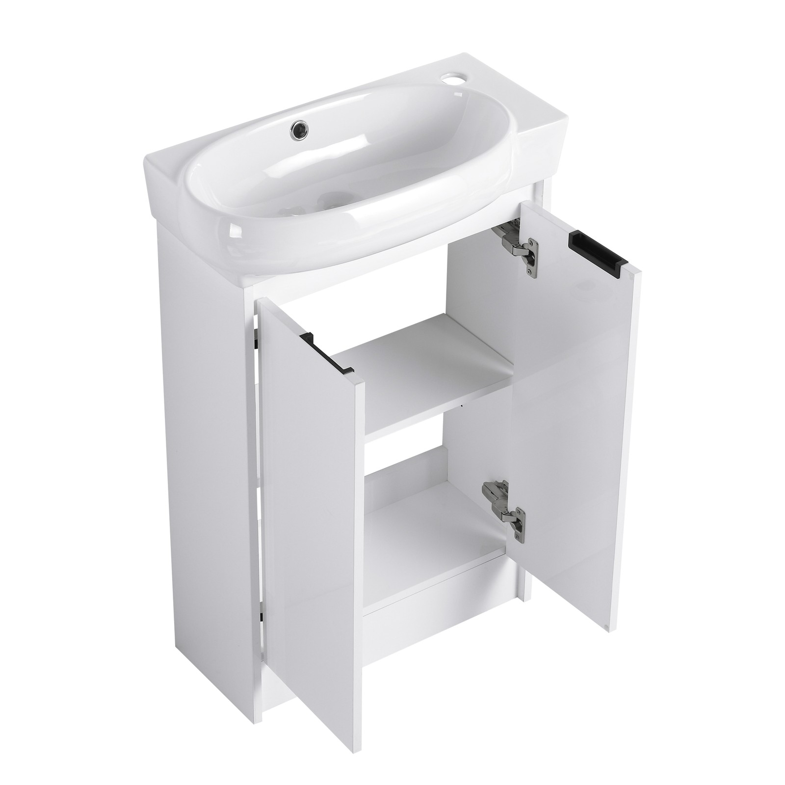 23″ Plywood Freestanding Bathroom Vanity Ceramic Sink Basin +Storage Rack White