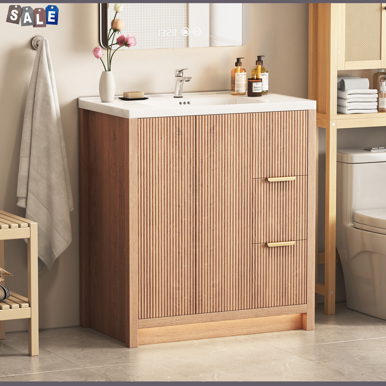 31 Inch Vanity Wood Bathroom Vanity Cabinet W/ Countertop Ceramic Sinkl