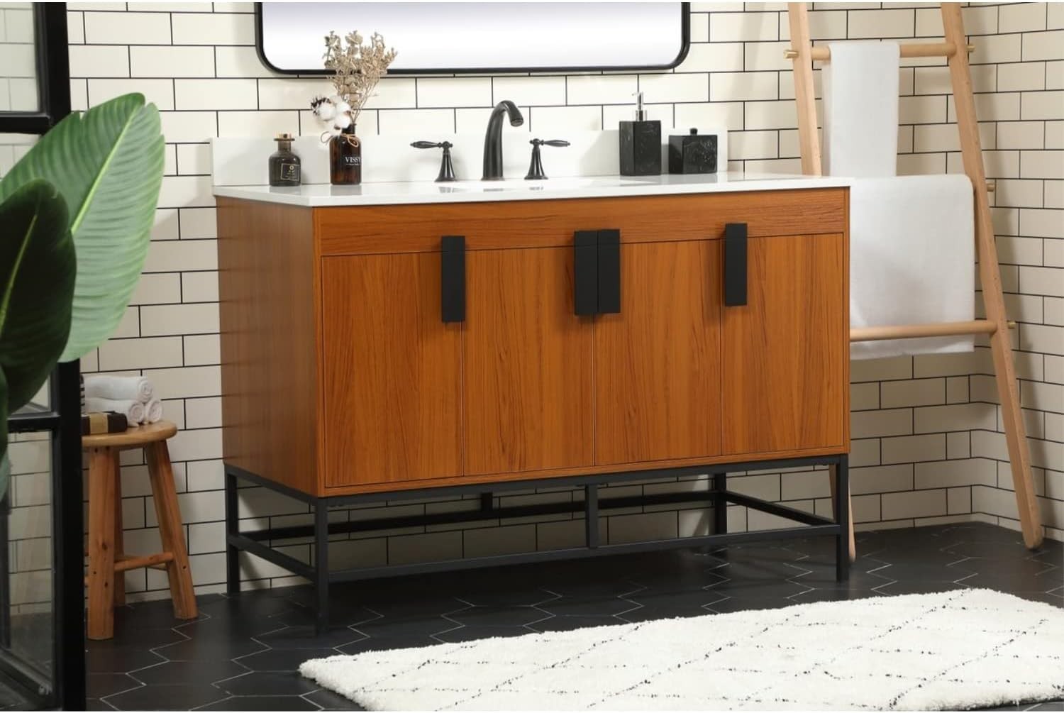 Elegant Kitchen and Bath 48 Inch Single Bathroom Vanity in Teak with Backsplash