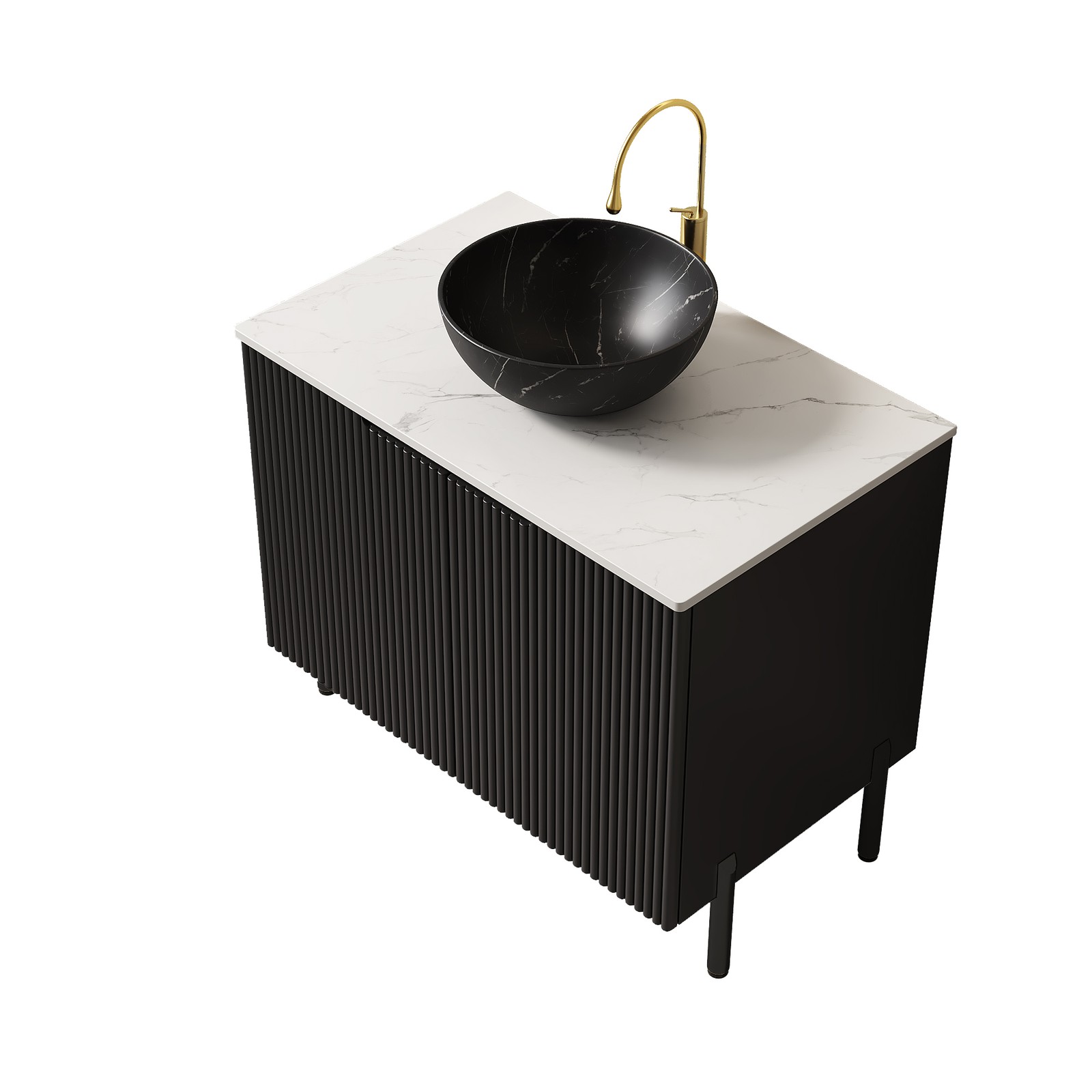 72″ Freestanding Double Bathroom Vanity with Sinks Black Carrara White