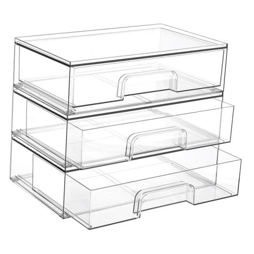 12.1”W Clear Stackable Storage Drawers,3 Pack Acrylic Plastic 3pack Wide