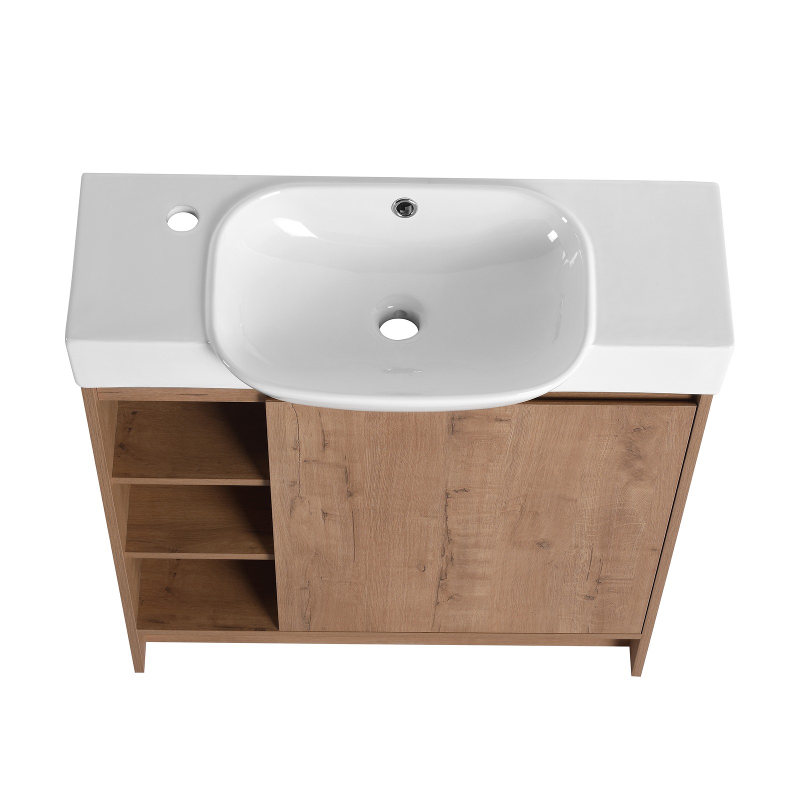 30inch Plywood Freestanding Bathroom Vanity Cabinet With Ceramic Sink Basin Oak