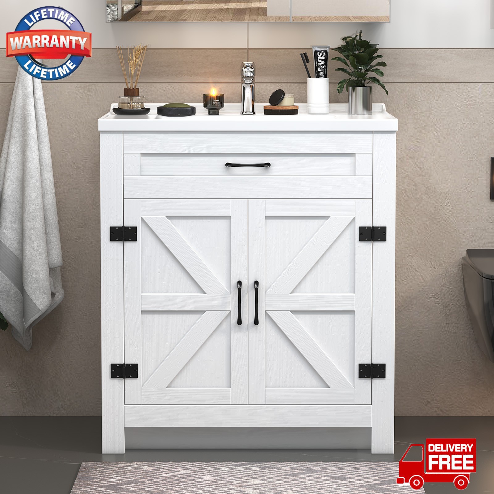 31″ Modern Bathroom Vanity w/Ceramic Sink,Storage Cabinet w/Soft Close Doors