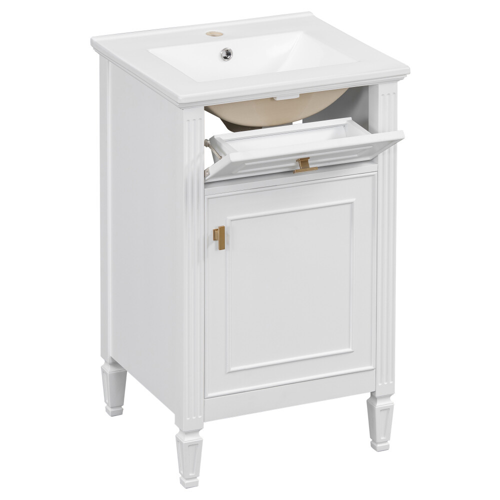 20” Bathroom Vanity w Sink Solid Wood Legs Adjustable Shelf Tilt-Out Drawer
