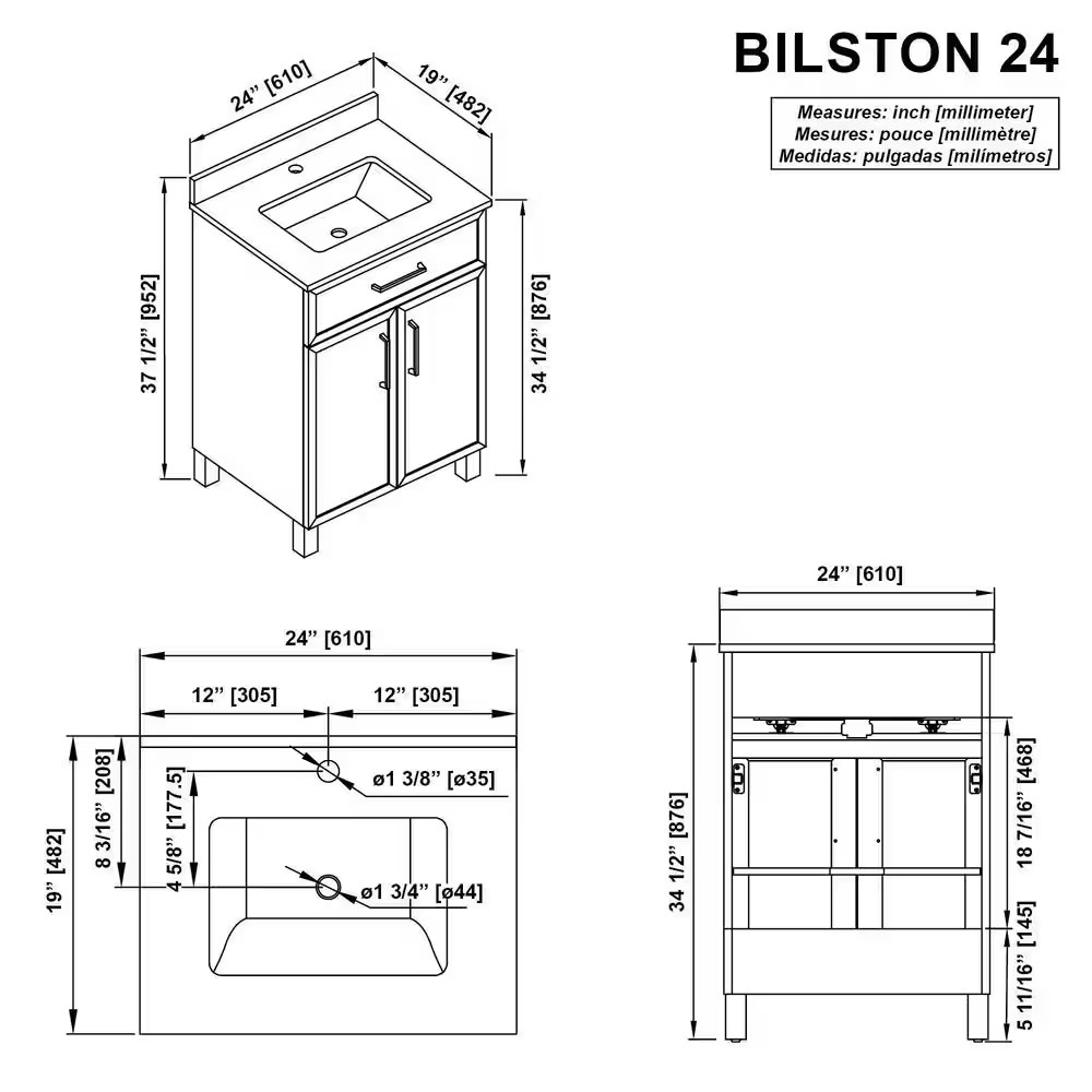 Bilston 24 In. Single Sink Freestanding Dove Gray Bath Vanity with White Enginee