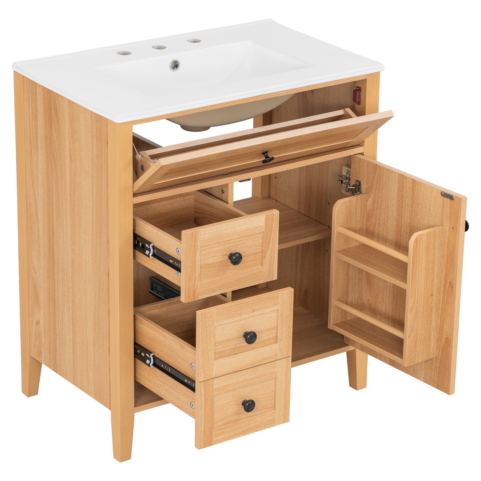 30″ Bathroom Vanity with Sink, 3 Drawers, Freestanding Vanity Storage Cabinet